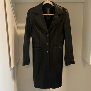 Bebe Black Genuine Leather Trench Coat Jacket!